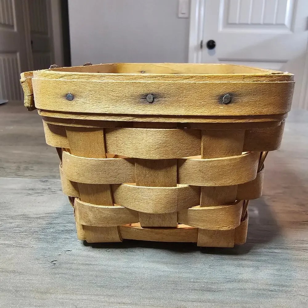 Vintage Longaberger Small Basket Handwoven Brown Rectangle Wood Signed 1994
